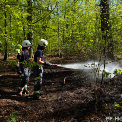 Bild vergr&ouml;&szlig;ern: Einsatzkräfte beim Löschen des Waldbrandes