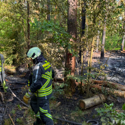 Bild vergr&ouml;&szlig;ern: Einsatzkräfte beim Löschen des Waldbodens beim Einsatz Waldbrand 2